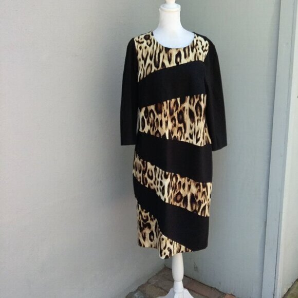 Chico's Womens 3/4 Sleeves Dress Size Large Knee Length Animal Print Black - Picture 6 of 6